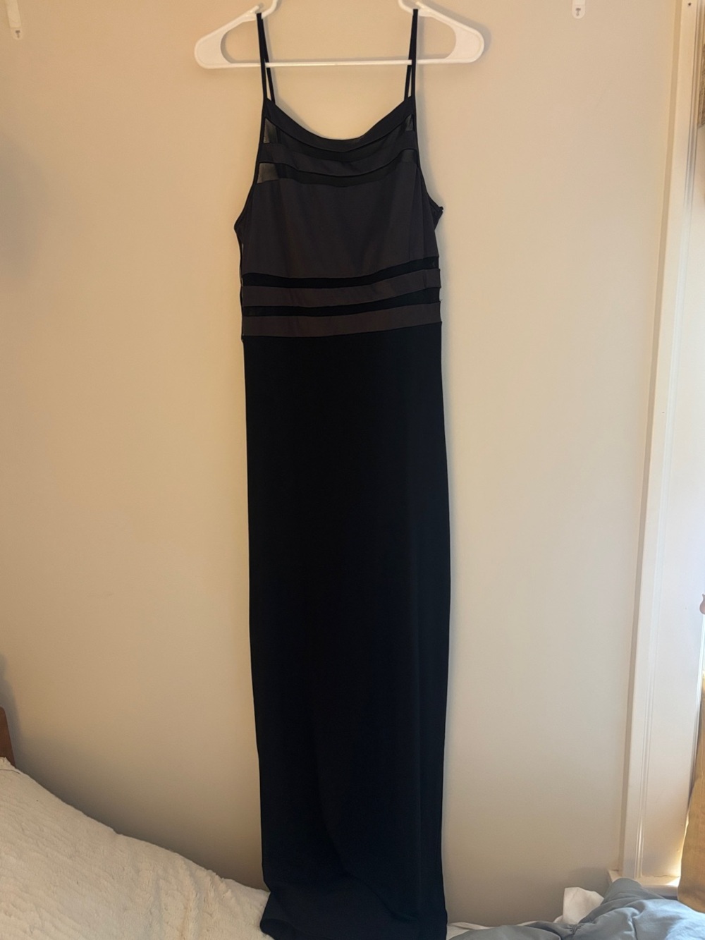 Vintage De Laru by Sheila Yen Black Maxi Slip Dress with Sheer-Trim Bodice